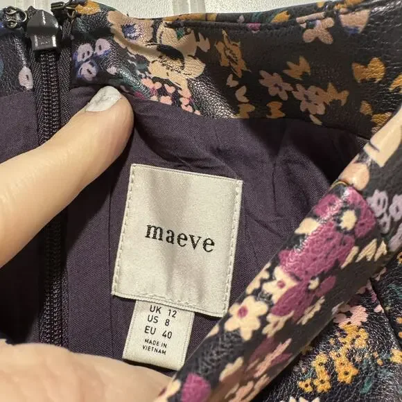 Anthropologie Maeve Floral Faux Leather Mini Skirt Side Slit Size 8 - Picture 4 of 6